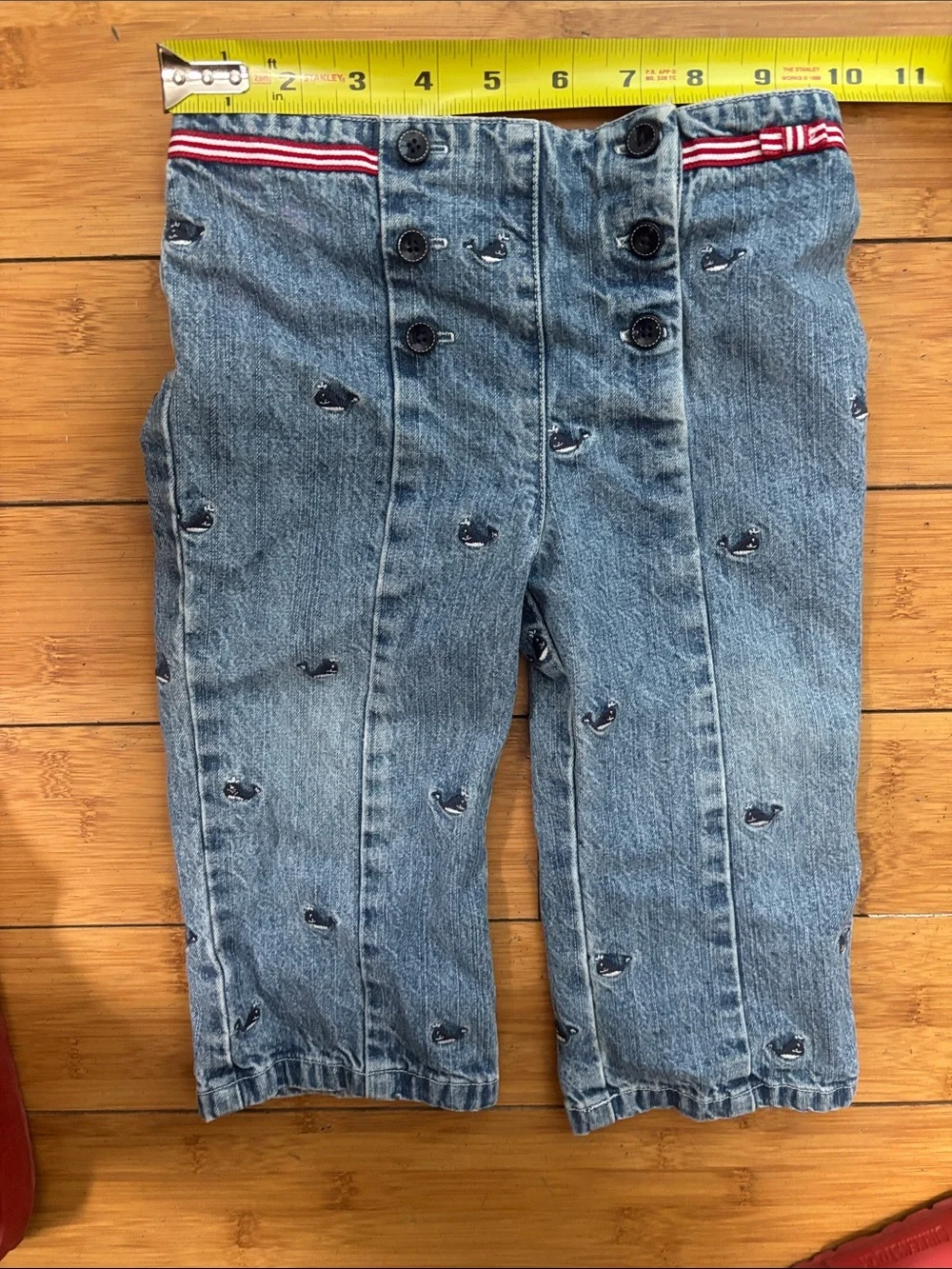 Toddler Whale-Embroidered Denim Jeans with Stripe Waist
